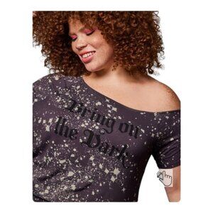 Torrid Lovesick 5 off shoulder tee bring the dark splatter grey 5X witchy goth